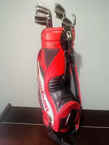 Wilson Deep Red Fluid Feel Irons RH Graphite Fat Shaft Stiff 3-PW. Fat Shaft Bag