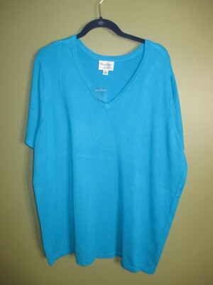 NWOT Linea by Louis Dell'Olio 3X Blue  Whisper Knit V-Neck Short Sleeve Top