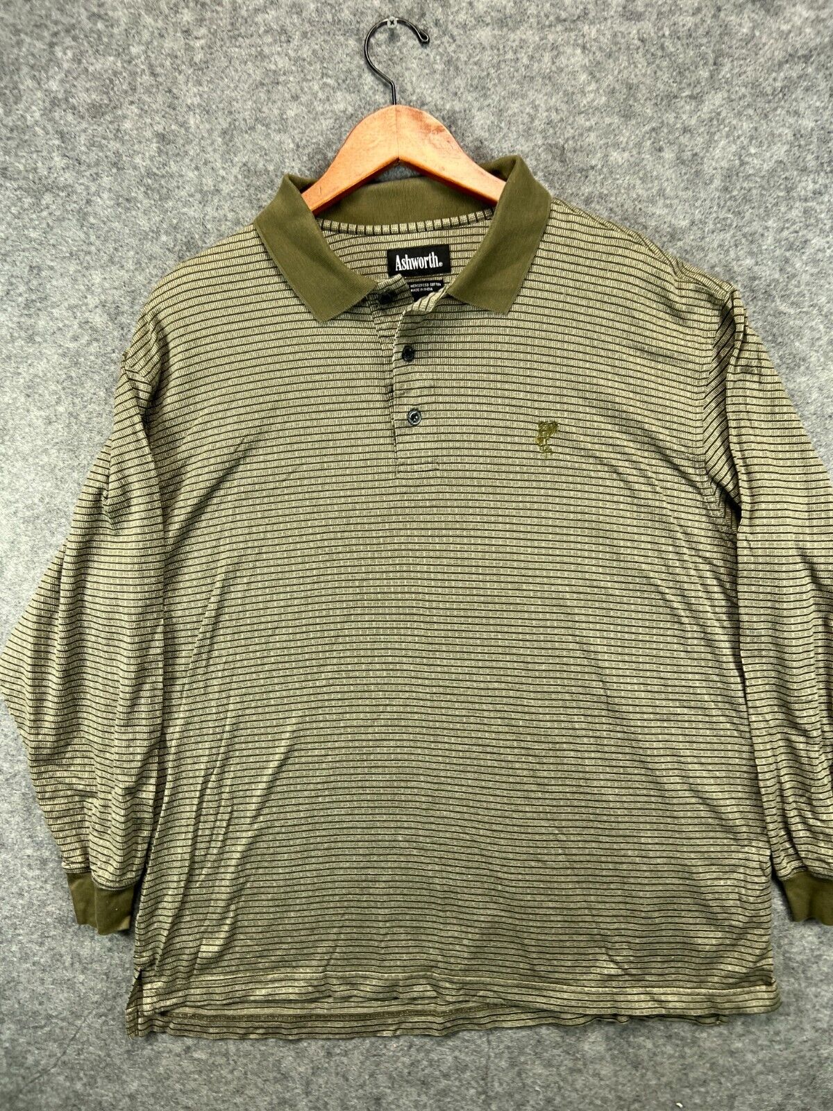 Ashworth Polo Shirt Mens Large Green Stripe Logo … - image 1