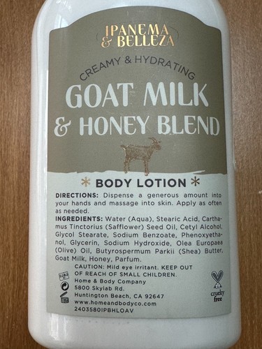 IPANEMA & BELLEZA Creamy Hydrating GOAT MILK & HONEY BODY LOTION Almond Vanilla - 第 2/2 張圖片