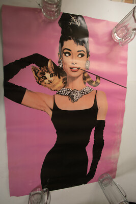 Audrey Hepburn Poster (HSE-4) Breakfast at Tiffany's (JSF6) w/Cat Pink Black