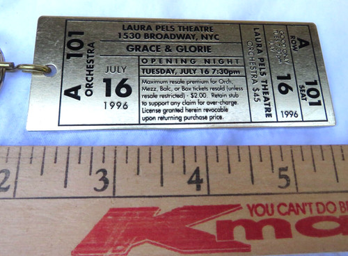 Vintage "Grace & Gloria" Brass Ticket Keychain - July 16 1996