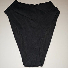 American Eagle Aerie Crossover High Cut Cheeky Bikini Bottom SMALL Black Ribbed