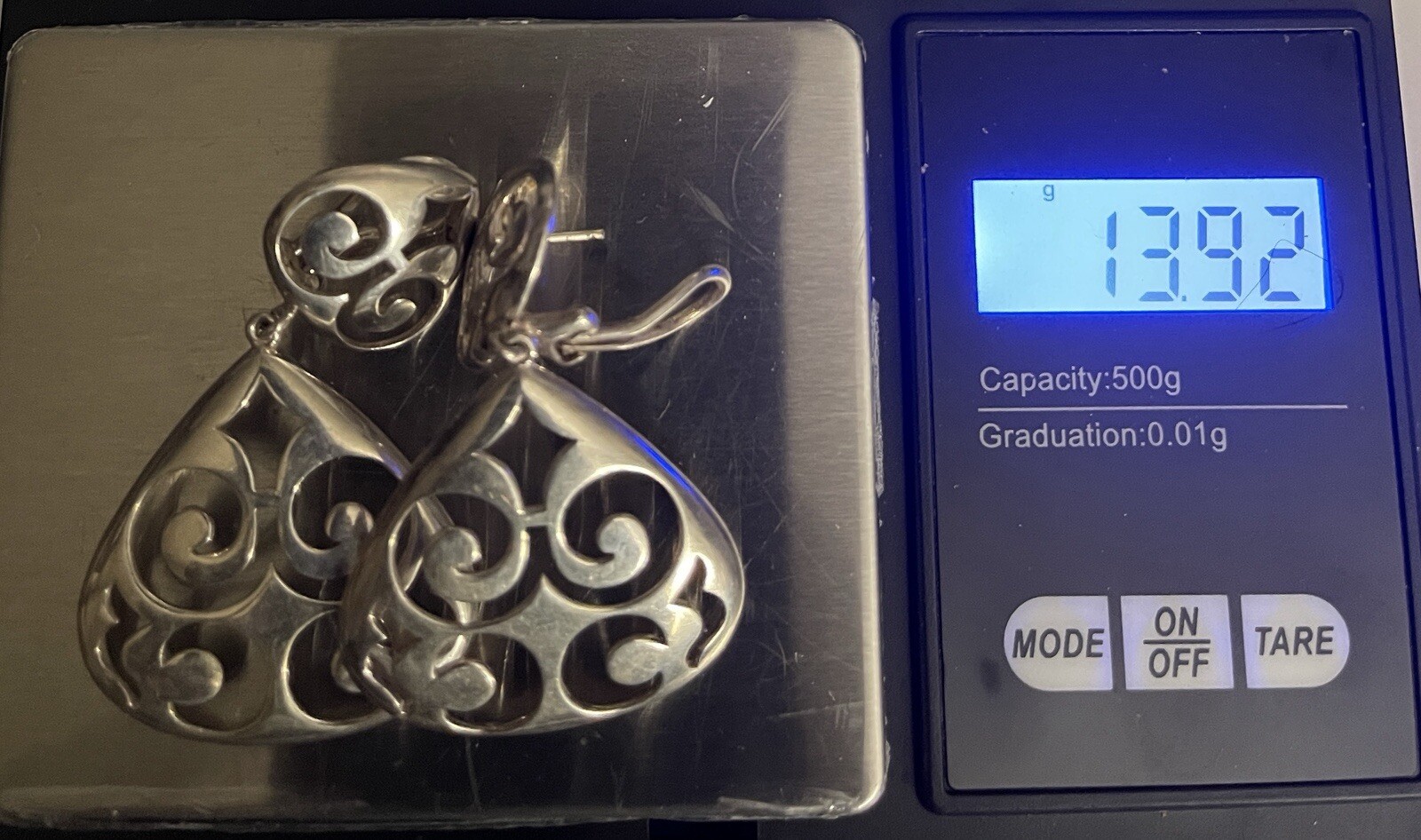 Classy Sterling Drop Dangle Open Work Earrings 2 … - image 5