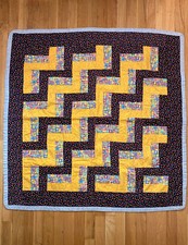 Handmade Quilted Baby Blanket Funky Cool Cat Quilt 41  Square Blue Border  Back