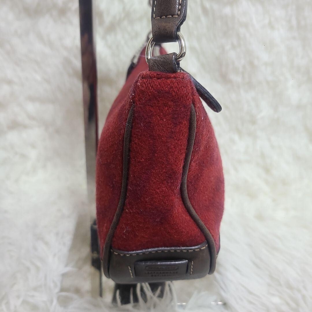 Coach Signature Accessory Pouch Hand Bag Wool Leather Red