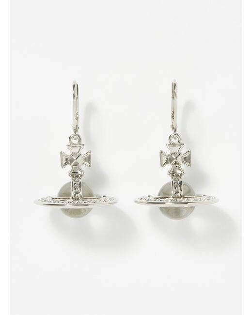 Vivienne Westwood Silver Pina Dangle Orb Earrings With Box Vivienne Westwood Silver Pina Dangle Orb Earrings With Box