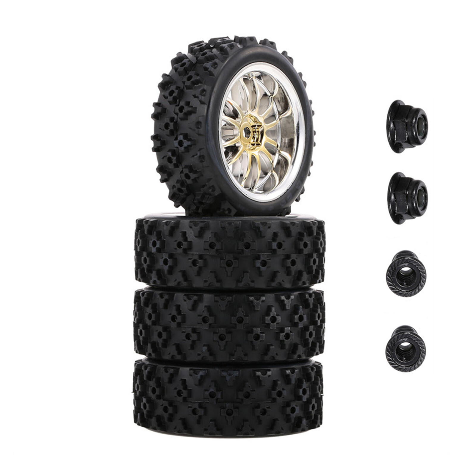 4pcs 12mm Hex Hub Rubber Wheel Rims Tires for 1/10 Axial Redcat RC Off