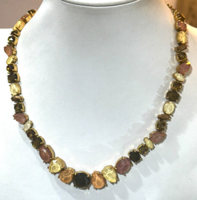Loft Multicolor Purple Green Faux Rhinestone Gold Tone Adjustable Necklace