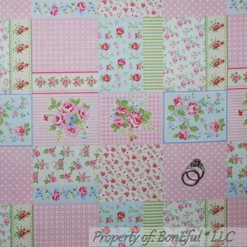 BonEful FABRIC FQ Cotton Quilt Pink White Rose Flower Shabby Chic Victorian Girl - Picture 10 of 12
