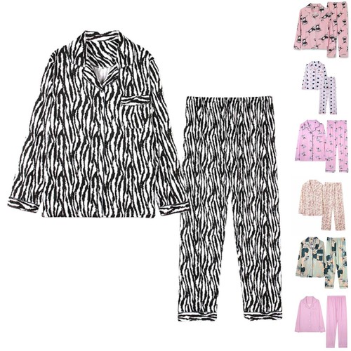 Women 2Pcs Pajamas Autumn And Winter Long Sleeve Lapel Vest Shirts Trousers Suit