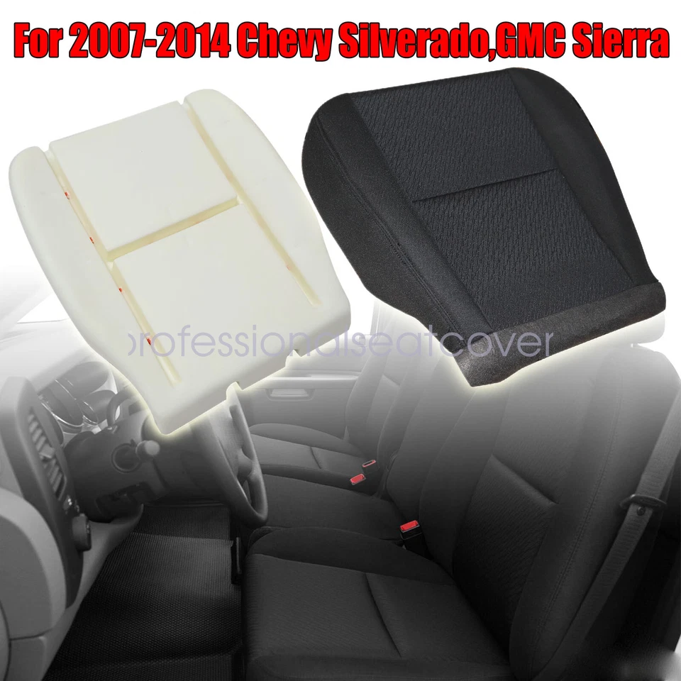 Cubierta de asiento inferior de tela y cojín de espuma negra para conductor GMC Sierra 2007-2013 Foto 3 de 4