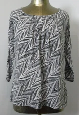 AB Studio Gray Geometric Shirt Womens L Chest 40 Pleated 3/4 Sleeve  309-30201