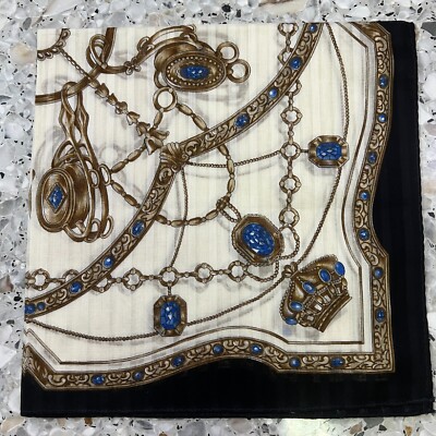 ART VTG GOLD BRONZE JEWEL BLUE CHAIN HANKY WOMAN POCKET SQUARE
