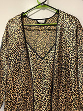 Secret Treasures Intimates Peignoir Set Medium Silky Slip Gown Robe Animal Print
