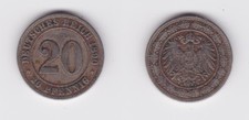 20 Pfennig Nickel M&uuml;nze Deutsches Reich 1890 A J&auml;ger 14 (126764)