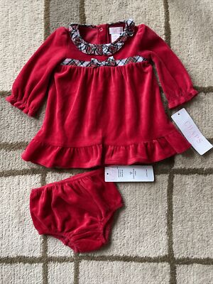 NEW Chaps Baby Girl Months Holiday Red Velvet Dress Set Long Sleeve  Christmas