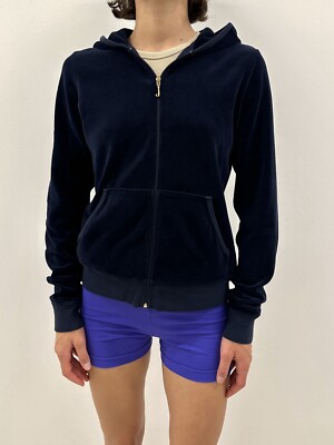 Juicy Couture Zip up Hoodie Velvet Velour y2k Blue Size L | eBay