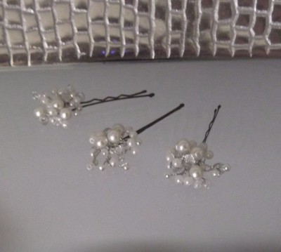 SET 3 PEARL CRYSTAL HAIRPINS, IVORY HUE, Designer Handcraft, BRAND NEW,Australia