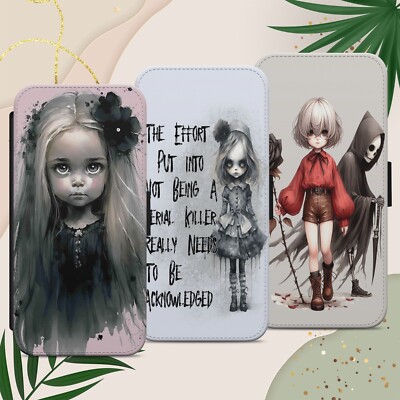 Gothic Girl Anime Zitat Flip Wallet Handy Hülle Cover für iPhone Samsung Pixel