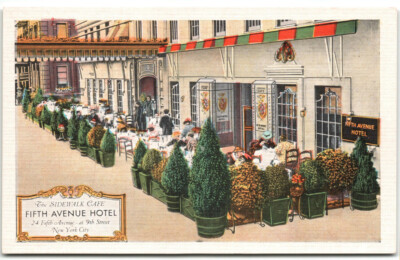 Vintage Postcard Sidewalk Cafe Fifth Avenue Hotel NYC Unposted