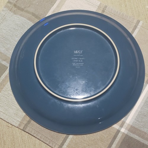 Mikasa CF435 Stone Craft Blue 11" Dinner Plates Set of 2 Stoneware Tan Rim - Picture 4 of 4