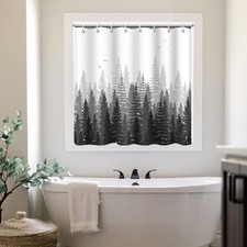 Grey Forest Shower Window Curtain Waterproof Small Short Nature 48x48 Inch