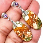 Natural Rocky Butte Picture Jasper & Amethyst 925 Silver Earrings Jewelry E-1120