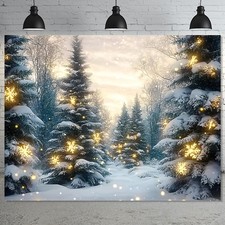 2D Flat, 1pc Merry Christmas Banner - Snow Forest with Shiny Tree Design, Durabl