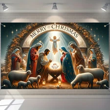 Nativity Scene Backdrop 71X43 Inches Merry Christmas Holy Family Banner Religiou