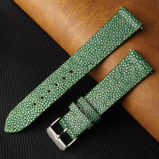 19mm Green Real Stingray Leather Watch Strap Flat Leather Band Men Handmade