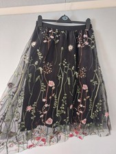 Floral Mesh Sheer Overaly Elasticated Waist Midi Skirt UK 14 BNWOT Multicolor