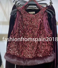 ZARA NEW WOMAN SEQUIN TOP WITH FAUX FUR HEM GARNET XS-XL 7969/258/971