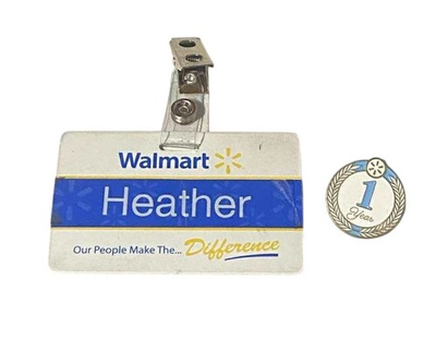 #ad Walmart Official Employee Name Badge HEATHER Clip On with One Year Lapel Pin $27.99