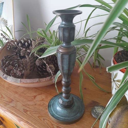 Brass Candlestick Verdigris Green Metal vintage 11" tall - Picture 3 of 10