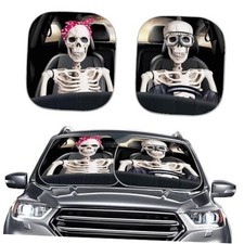 Howilath Car Sun Shade for Windshield Fashion 2PCS Universal Funny Skull Design