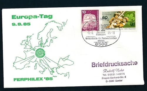 D466599 Germany Railroad Cover Trains Locomotives Europa Day 1985