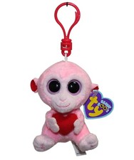 Ty Beanie Boos (Key Clip) - Julep the Pink Valentine's Monkey, Solid Eyes, MWMT