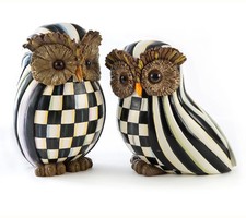 Brand New MacKenzie Childs Set of 2 Courtly Check & Stripe Owls