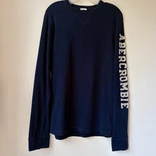 Abercrombie & Fitch Muscle Shirt XXL Navy Preppy Pullover Spellout Sleeve