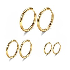 Surgical Stainless Steel Thin Hoop E: Gold Diameter 6mm/8mm/10mm ,3 Pairs