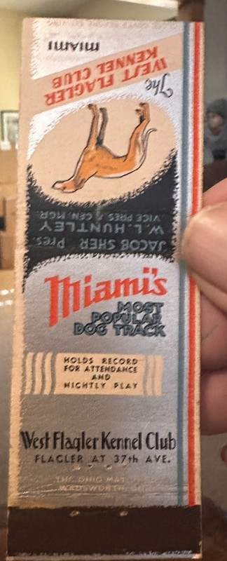 Art Deco Miami Florida Gambling Matchbook WEST FLAGLER KENNEL CLUB