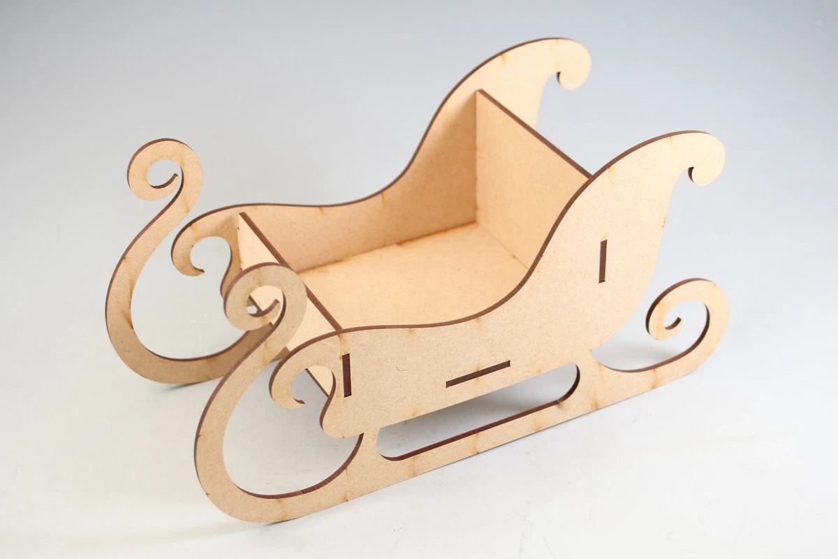 Trineo Papá Noel 3mm MDF corte láser grande 41cm largo para montar y decorar