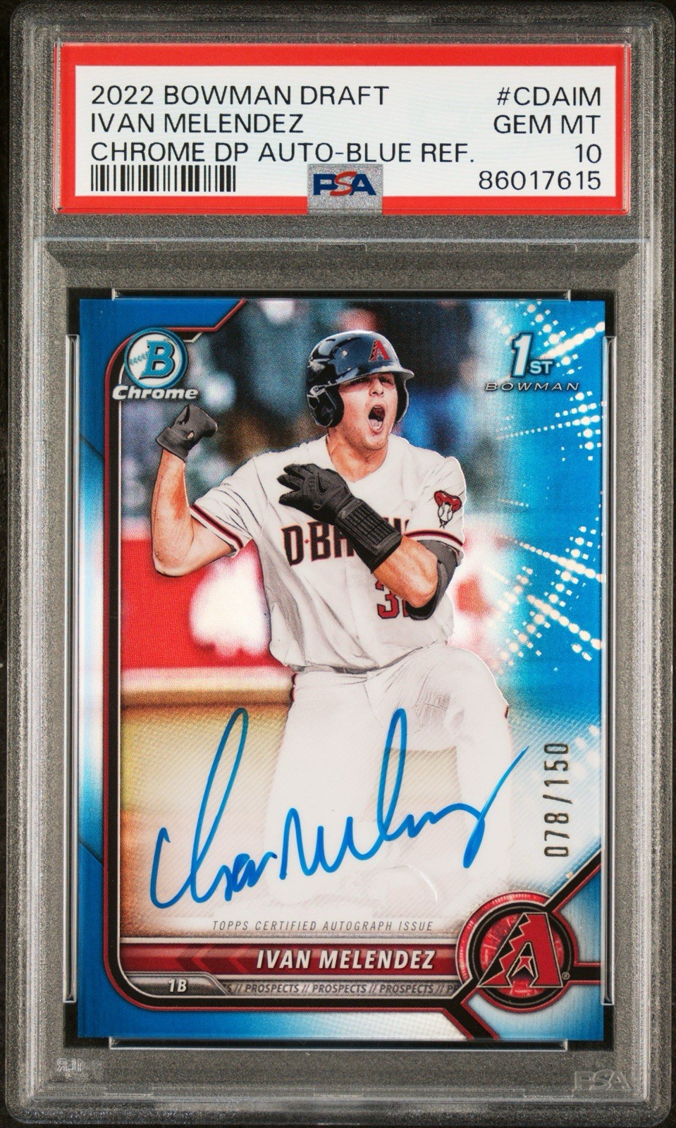 IVAN MELENDEZ 2022 Bowman 1st Draft Chrome BLUE Auto /150 PSA 10