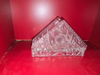 Crystal Triangle Napkin Holder Rose & Waffle Pattern Crimped Edge Design-vintage
