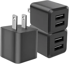 3- Pack, USB Wall Charger, Dual Port USB Cube Power Adapter Charger Plug Block C