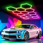 Hexagon RGB LED Ceiling Light 14 Grid Hexagon Garage Lights for Bar Gym Party US