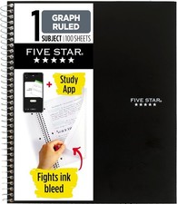 Five Star Spiral Notebook Study App, 1 Subject, Graph Ruled Paper, 8-1/2" X 11