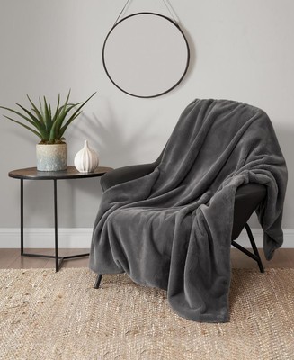 Lucky Brand Solid Faux Rabbit Mink Fur Throw, 50'' x 70'' Gray