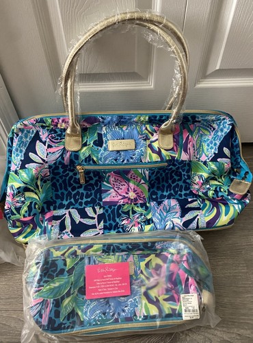 Lilly Pulitzer NWT 2pc SET Carry On Weekender Travel Tote + Make Up Bag Pop Up